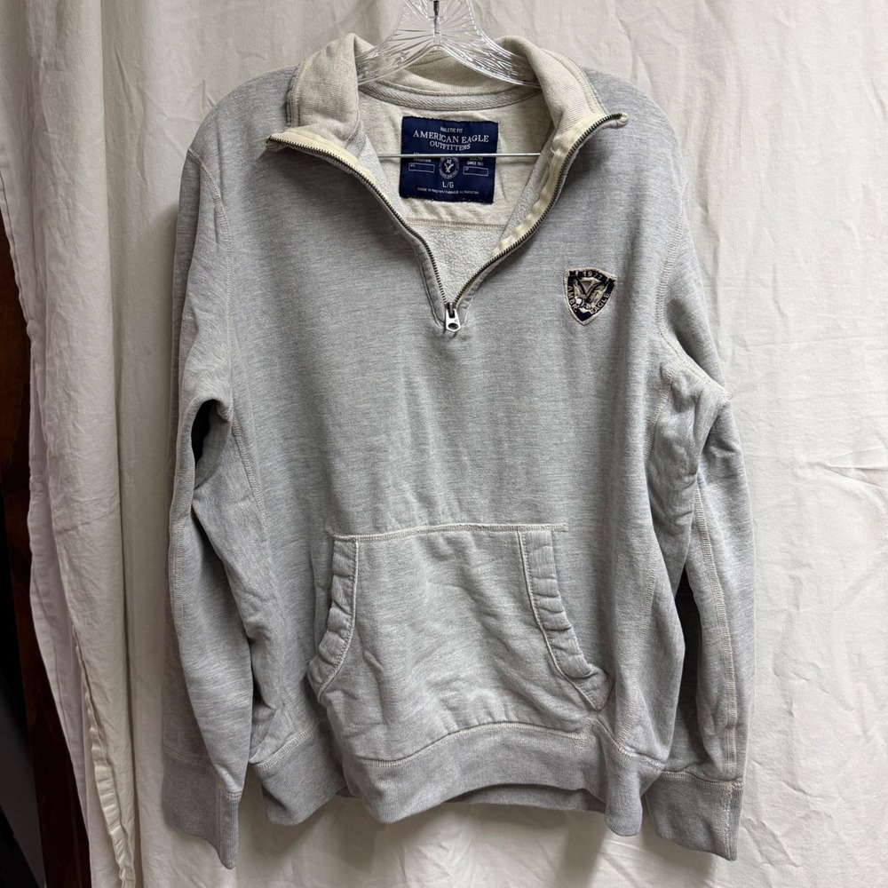 American Eagle Outfitters Mens Gray Quarter Zip Pullover Sweatshirt Large L/G